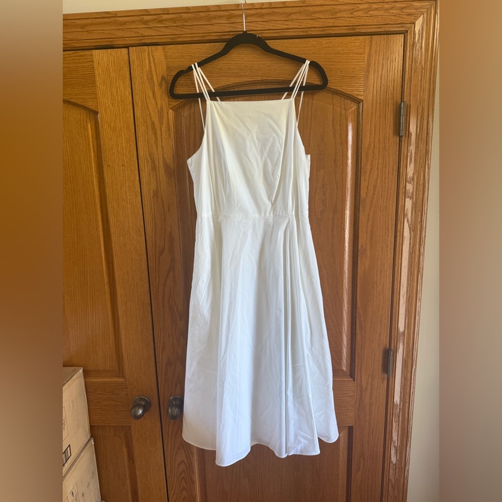 JOIE Women's Size 10 White Cotton Poplin High Neck Sleeveless A-Line Midi